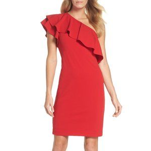 Vince Camuto One-Shoulder Ruffle Red Dress